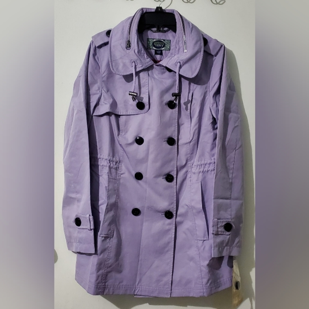 Green With Envy Women's Lavender. Double Breasted Trench Coat. NWT